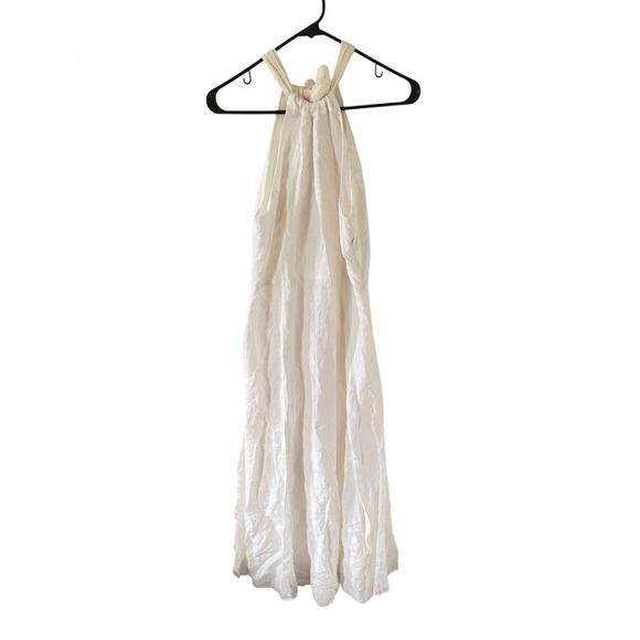 120% Lino White Linen Tie Neck Maxi Halter Dress - Picture 5 of 11